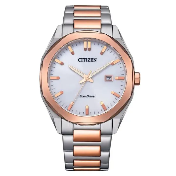 Đồng Hồ Nam Citizen Eco Drive White Dial Two Tone Watch BM7606-84A Màu Trắng Phối Vàng Hồng