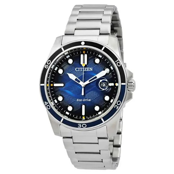 Đồng Hồ Nam Citizen Marine 1810 Eco Drive Blue Dial Watch AW1810-85L Màu Xanh Bạc