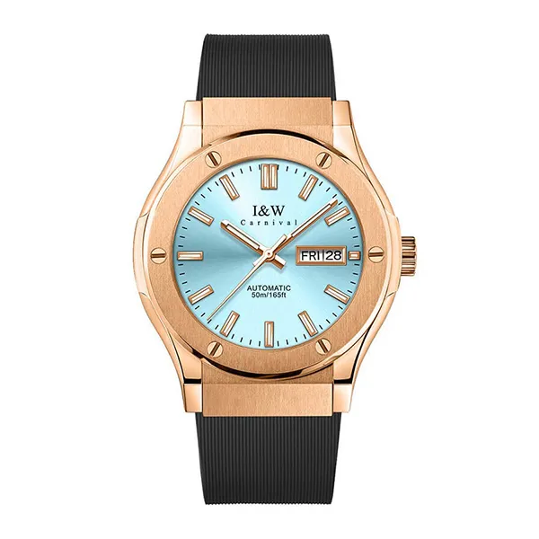 Đồng Hồ Nam I&W Carnival Silicon Strap Automatic IW55851GD-DS (IW55851G57) Màu Vàng Hồng Phối Xanh