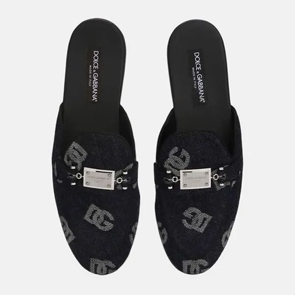 Giày Sục Dolce & Gabbana D&G Denim Nhiều Chữ A80311AH43880650 Màu Đen Size 5