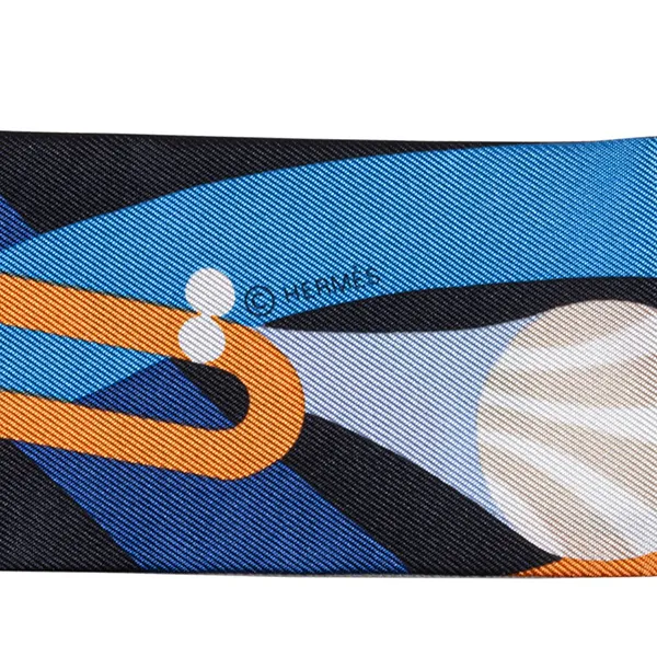 Khăn Lụa Nữ Hermès Parade En Fanfare Twilly Màu Xanh/Be