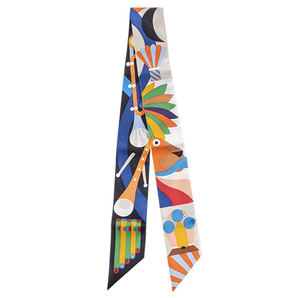 Khăn Lụa Nữ Hermès Parade En Fanfare Twilly Màu Xanh/Be