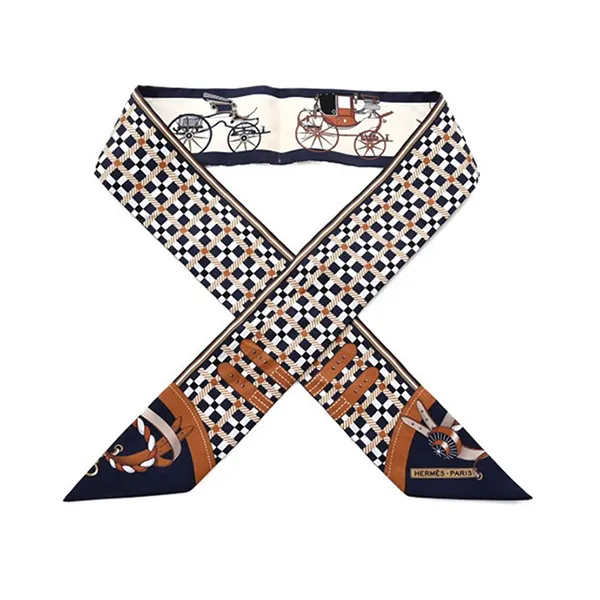 Khăn Lụa Nữ Hermès Twilly Les Voitures Nouvelles Cars Navy/ Caramel/ White Màu Xanh Trắng - Thời trang - Vua Hàng Hiệu