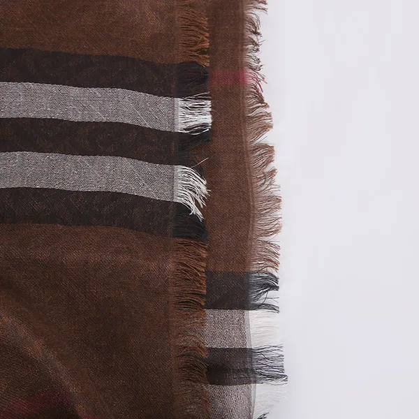 Khăn Quàng Cổ Burberry Check Monogram Wool & Silk Scarf 8059536 Màu Nâu