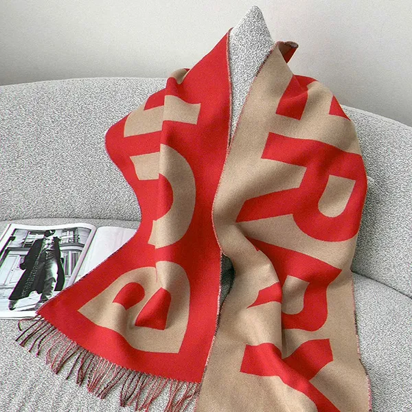 Khăn Quàng Cổ Burberry Reversible Check And Logo Cashmere Scarf Màu Be - Đỏ