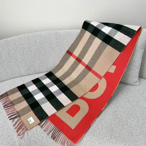 Khăn Quàng Cổ Burberry Reversible Check And Logo Cashmere Scarf Màu Be - Đỏ