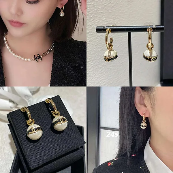 Khuyên Tai Chanel Pearl Drop Earrings Màu Vàng Trắng