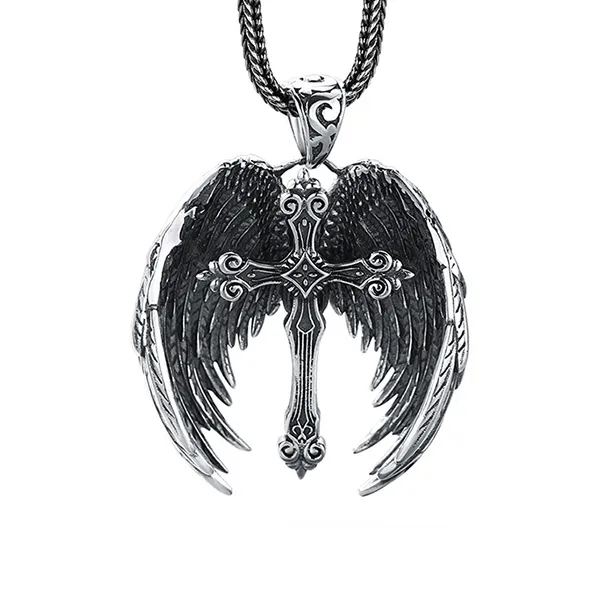 Mặt Dây Chuyền Nam Lili Jewelry Hình Chữ Thập Đôi Cánh Thiên Thần Brock LILI_080055 Màu Bạc/Đen - Trang sức - Vua Hàng Hiệu