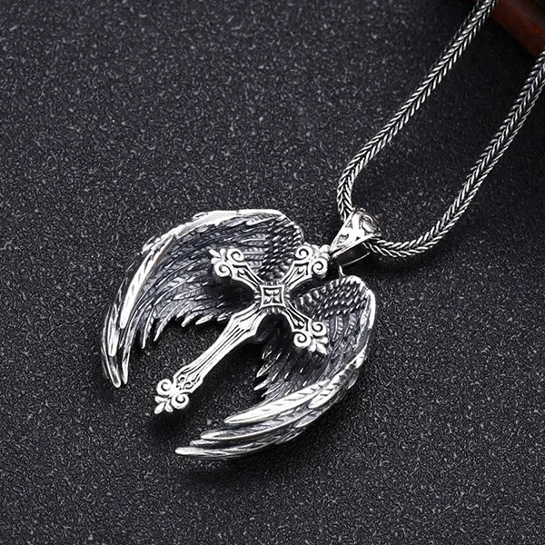 Mặt Dây Chuyền Nam Lili Jewelry Hình Chữ Thập Đôi Cánh Thiên Thần Brock LILI_080055 Màu Bạc/Đen - Trang sức - Vua Hàng Hiệu