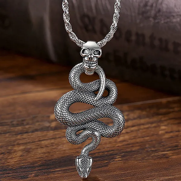 Mặt Dây Chuyền Nam Lili Jewelry Hình Rắn Đầu Lâu LILI_073337 Màu Bạc