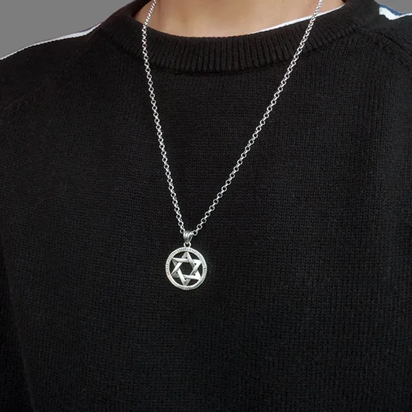 Mặt Dây Chuyền Nam Lili Jewelry Vòng Tròn Ngôi Sao Hexagram LILI_073591 Cỡ Lỡn Màu Bạc - Trang sức - Vua Hàng Hiệu