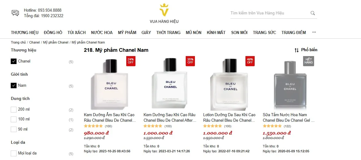 Mua Mỹ Phẩm Chanel Nam Chính Hãng Trên Vua Hàng Hiệu