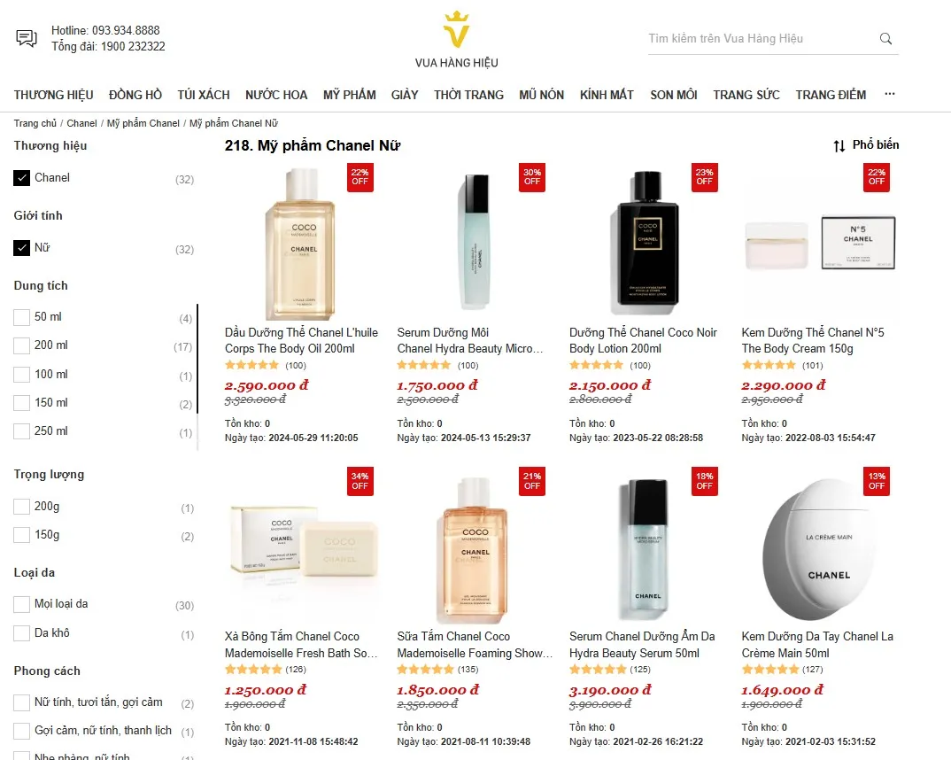 Mua mỹ phẩm Chanel chính hãng trên Vua Hàng Hiệu 