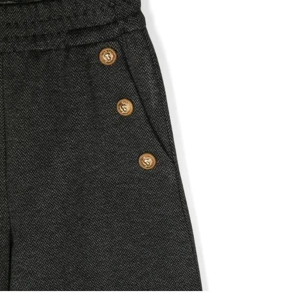 Quần Dài Balmain Engraved Buttons Straight Leg Trousers BV6S90J0444 930GR Màu Xám Đen Size 13