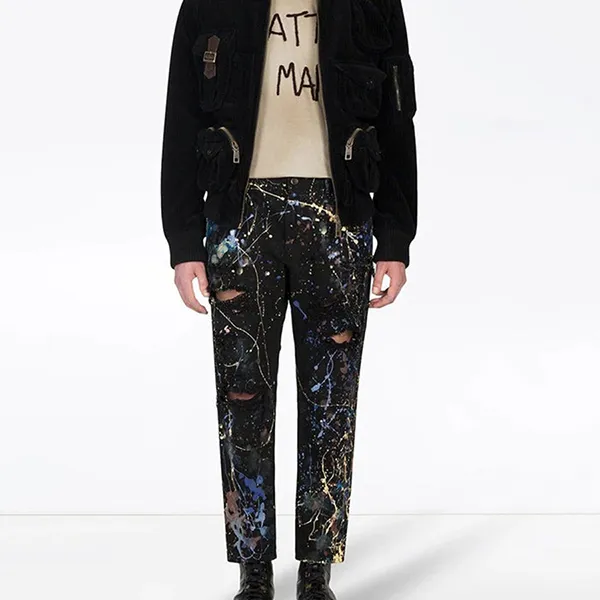 Quần Jean Nam Dolce & Gabbana D&G Color Splash Loose GWT1AZ Màu Đen Họa Tiết Size 48