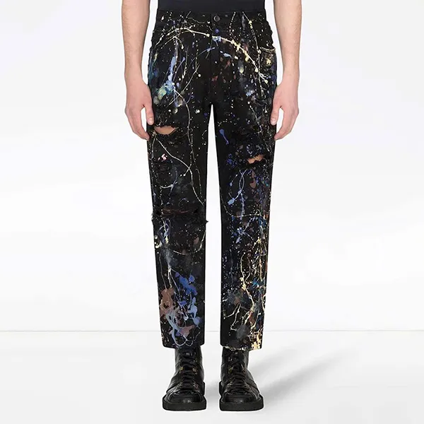 Quần Jean Nam Dolce & Gabbana D&G Color Splash Loose GWT1AZ Màu Đen Họa Tiết Size 48