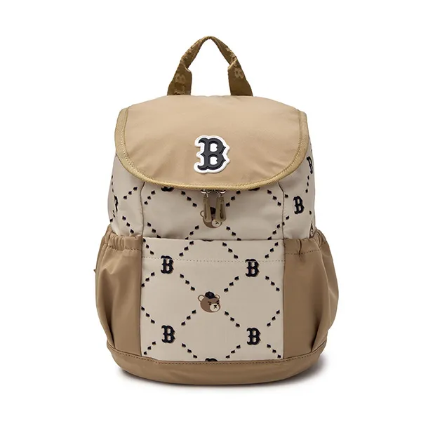Set Balo + Túi Xách Trẻ Em MLB Diamond Monogram Monobear Colorblock Boston Red Sox 7ABKC015N-43BGD Màu Beige
