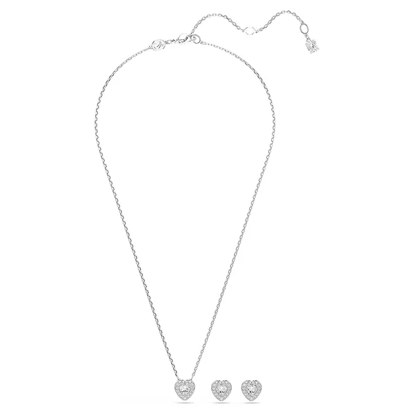 Set Dây Chuyền Và Khuyên Tai Swarovski Set Mixed Cuts, Heart, White, Rhodium Plated 5728049 Màu Bạc