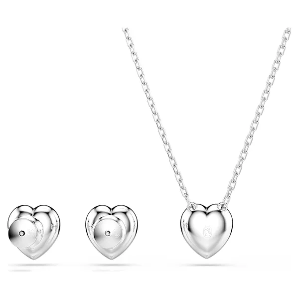 Set Dây Chuyền Và Khuyên Tai Swarovski Set Mixed Cuts, Heart, White, Rhodium Plated 5728049 Màu Bạc