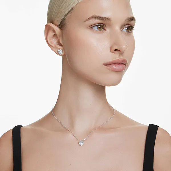 Set Dây Chuyền Và Khuyên Tai Swarovski Set Mixed Cuts, Heart, White, Rhodium Plated 5728049 Màu Bạc