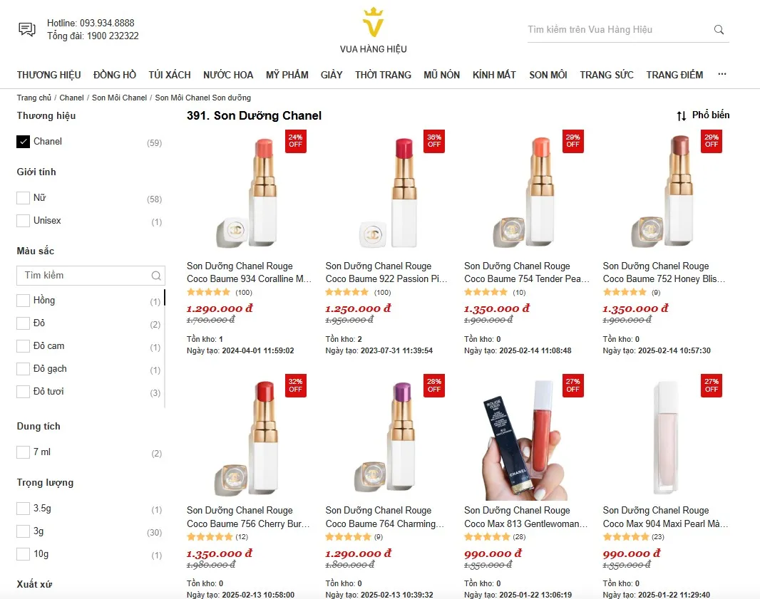 Mua son dưỡng Chanel chính hãng trên Vua Hàng Hiệu