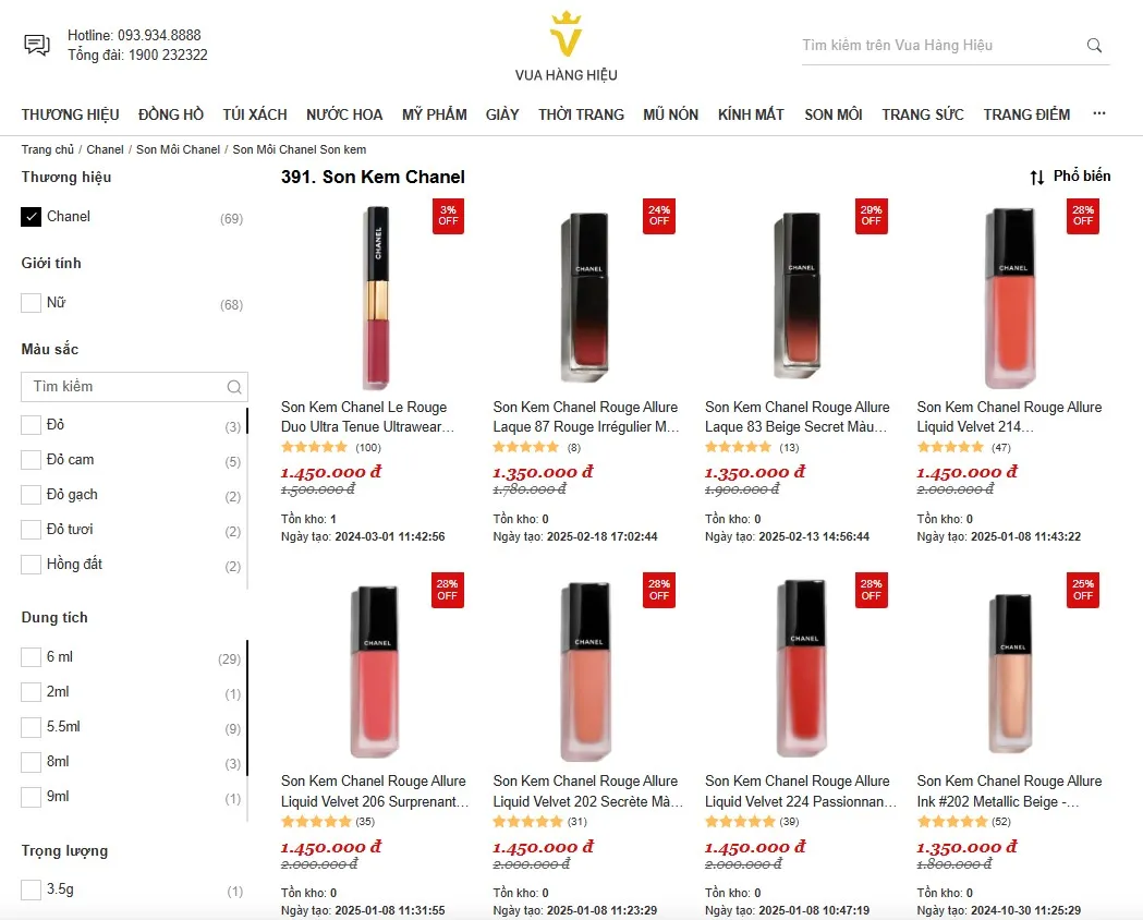 Mua son kem Chanel chính hãng trên Vua Hàng Hiệu