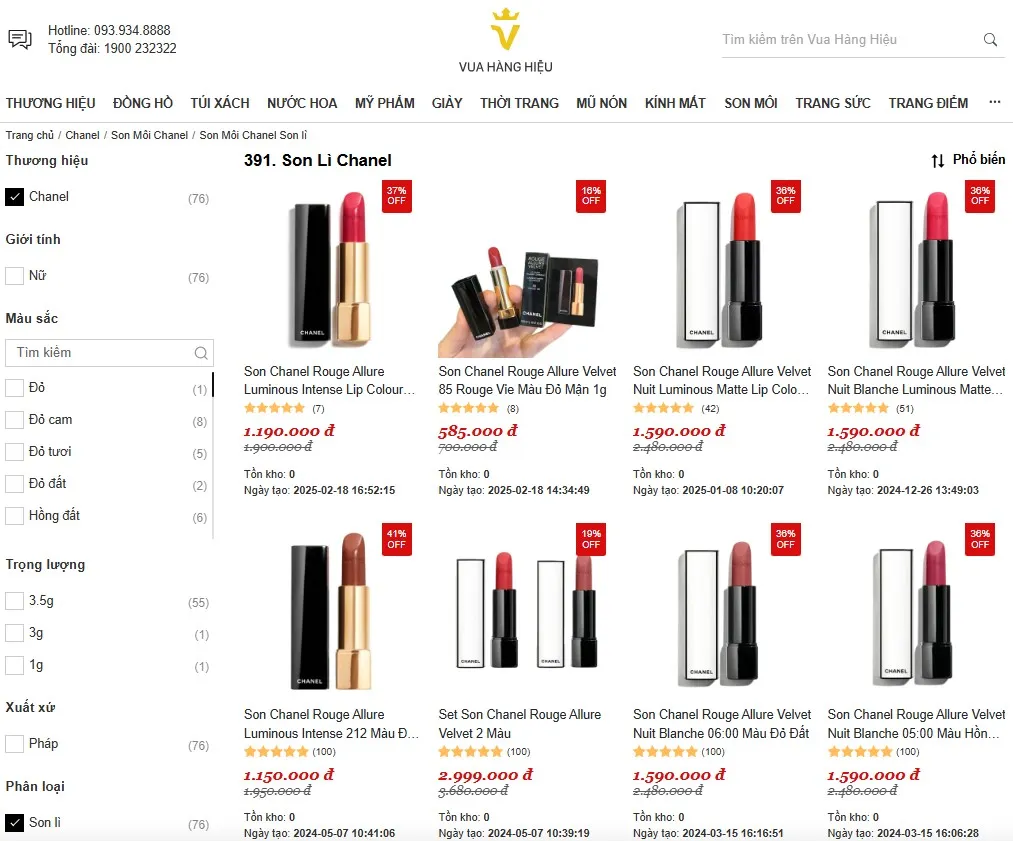 Mua son lì Chanel chính hãng trên Vua Hàng Hiệu