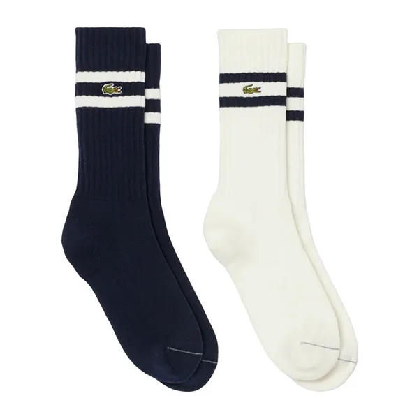 Set Tất Lacoste Unisex Ribbed Cotton Socks RA6842 51 HHW Màu Xanh Trắng Size 39-42