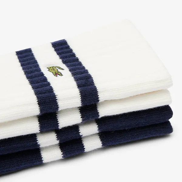 Set Tất Lacoste Unisex Ribbed Cotton Socks RA6842 51 HHW Màu Xanh Trắng Size 39-42