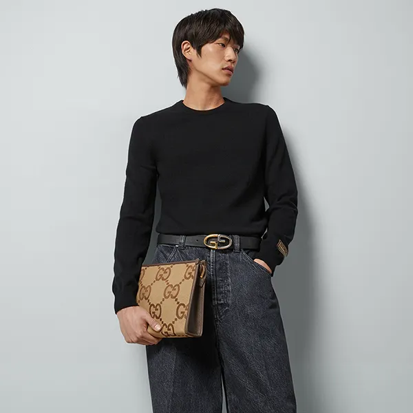 Túi Cầm Tay Gucci Jumbo GG Pouch Camel 699318 UKMBG 2572 Màu Nâu - Túi xách - Vua Hàng Hiệu