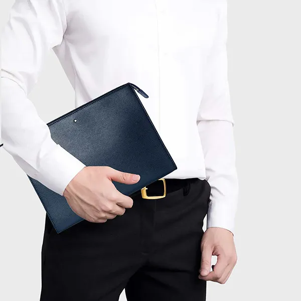 Túi Cầm Tay Nam MontbLanc Sartorial Navy Clutch Bag Pochette MB 126055 Màu Xanh Navy N-MS