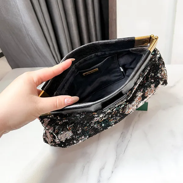 Túi Cầm Tay Nữ Miu Miu Multicolour Sequin Leather Clutch Màu Đen Xanh - Túi xách - Vua Hàng Hiệu