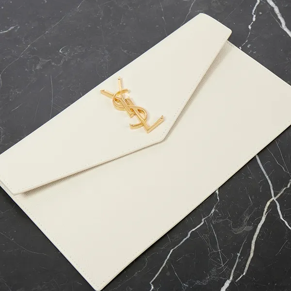Túi Cầm Tay Nữ Yves Saint Laurent YSL Uptown Pouch Grain De Poudre Clutch White Màu Trắng - Túi xách - Vua Hàng Hiệu