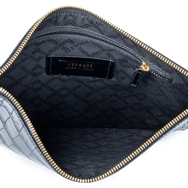 Túi Cầm Tay Versace La Medusa Croc-Embossed Clutch Bag DP85102 DC0V5 Màu Đen N-QL