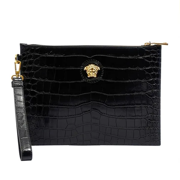 Túi Cầm Tay Versace La Medusa Croc-Embossed Clutch Bag DP85102 DC0V5 Màu Đen N-QL