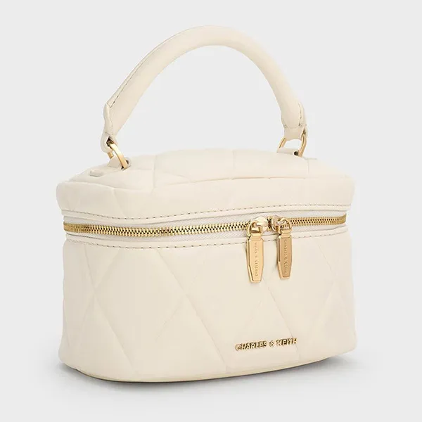 Túi Đeo Chéo Nữ Charles & Keith CNK Arwen Quilted Top Handle Vanity Bag - Cream CK2-80782534 Màu Kem