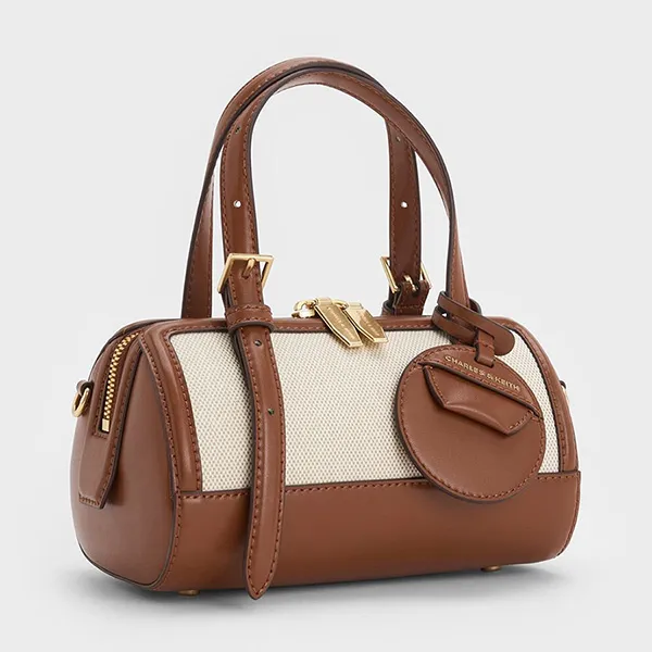 Túi Đeo Chéo Nữ Charles & Keith CNK Enola Canvas Two-Tone Bowling Bag - Chocolate CK2-30671730-1 Màu Nâu Kem
