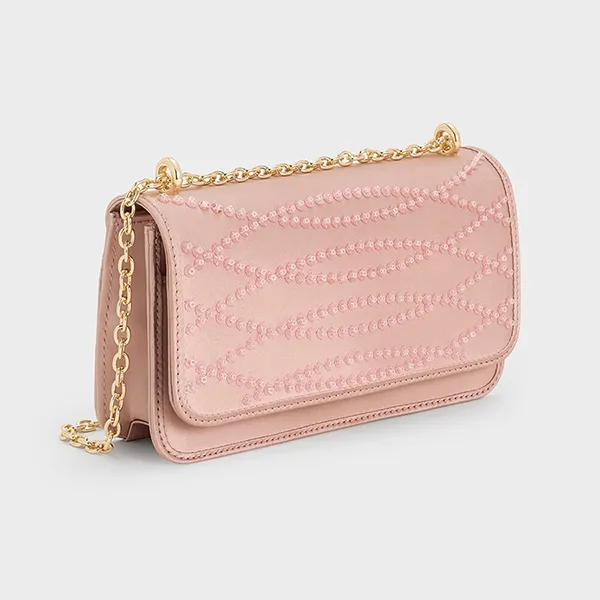 Túi Đeo Chéo Nữ Charles & Keith CNK Satin Sequinned Chain Handle Mini Bag Ballerina Pink CK2-00701557-1 Màu Hồng - Túi xách - Vua Hàng Hiệu