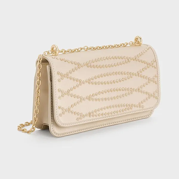 Túi Đeo Chéo Nữ Charles & Keith CNK Satin Sequinned Chain Handle Mini Bag CK2-00701557-1 Màu Be - Túi xách - Vua Hàng Hiệu