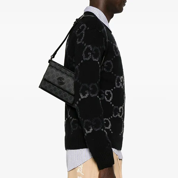 Túi Đeo Vai Nam Gucci GG Supreme Canvas Belt Bag 74630092TCF Màu Đen Xám - Túi xách - Vua Hàng Hiệu