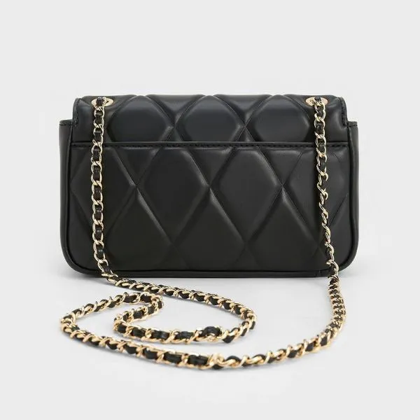 Túi Đeo Vai Nữ Charles & Keith Arwen Diamond Quilt Shoulder Bag CK2-20671747_BLACK Màu Đen
