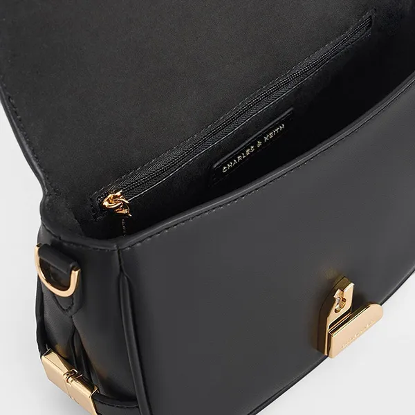 Túi Đeo Vai Nữ Charles & Keith CNK Aurelia Metallic-Accent Saddle Bag CK2-20782471 Màu Đen