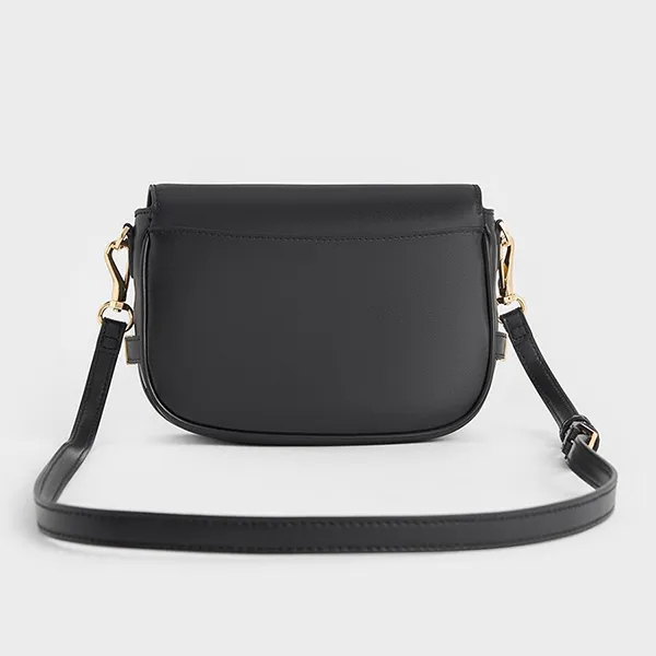 Túi Đeo Vai Nữ Charles & Keith CNK Aurelia Metallic-Accent Saddle Bag CK2-20782471 Màu Đen