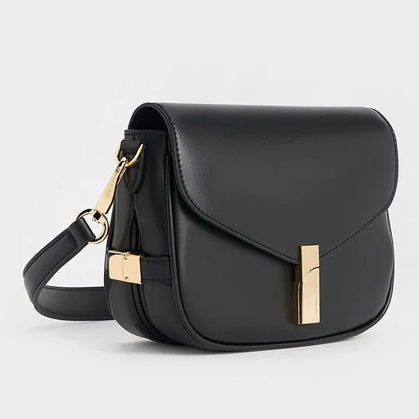 Túi Đeo Vai Nữ Charles & Keith CNK Aurelia Metallic-Accent Saddle Bag CK2-20782471 Màu Đen