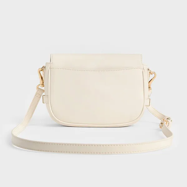 Túi Đeo Vai Nữ Charles & Keith CNK Aurelia Metallic-Accent Saddle Bag CK2-20782471 Màu Trắng