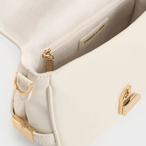 Túi Đeo Vai Nữ Charles & Keith CNK Aurelia Metallic-Accent Saddle Bag CK2-20782471 Màu Trắng