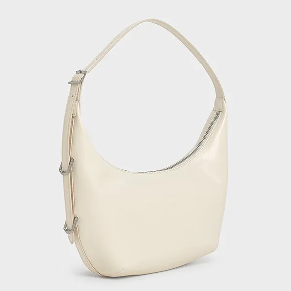 Túi Đeo Vai Nữ Charles & Keith CNK Bryna Metallic Curved Hobo Bag Cream CK2-40782526 Màu Kem - Túi xách - Vua Hàng Hiệu