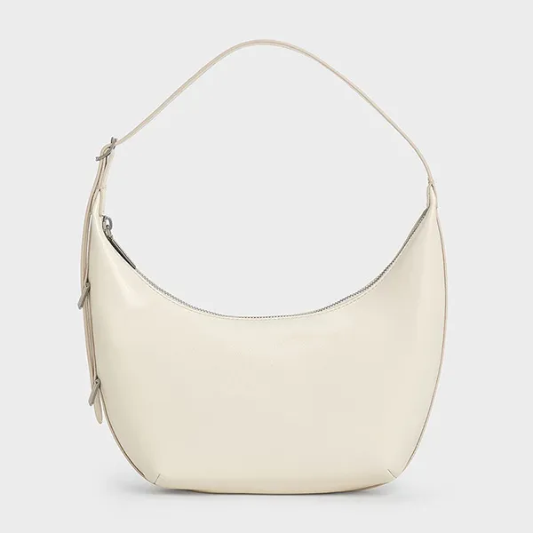 Túi Đeo Vai Nữ Charles & Keith CNK Bryna Metallic Curved Hobo Bag Cream CK2-40782526 Màu Kem - Túi xách - Vua Hàng Hiệu