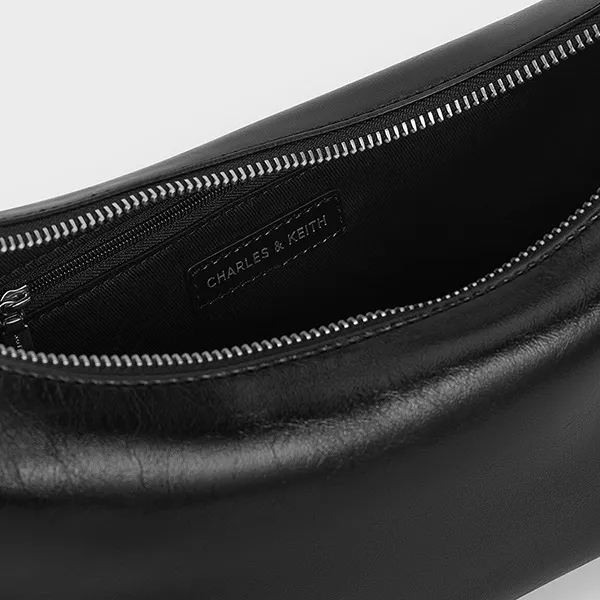 Túi Đeo Vai Nữ Charles & Keith CNK Bryna Metallic Curved Hobo Bag Noir CK2-40782526 Màu Đen