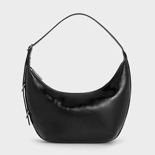 Túi Đeo Vai Nữ Charles & Keith CNK Bryna Metallic Curved Hobo Bag Noir CK2-40782526 Màu Đen